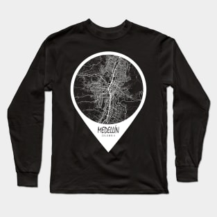 Medellin, Colombia City Map - Travel Pin Long Sleeve T-Shirt